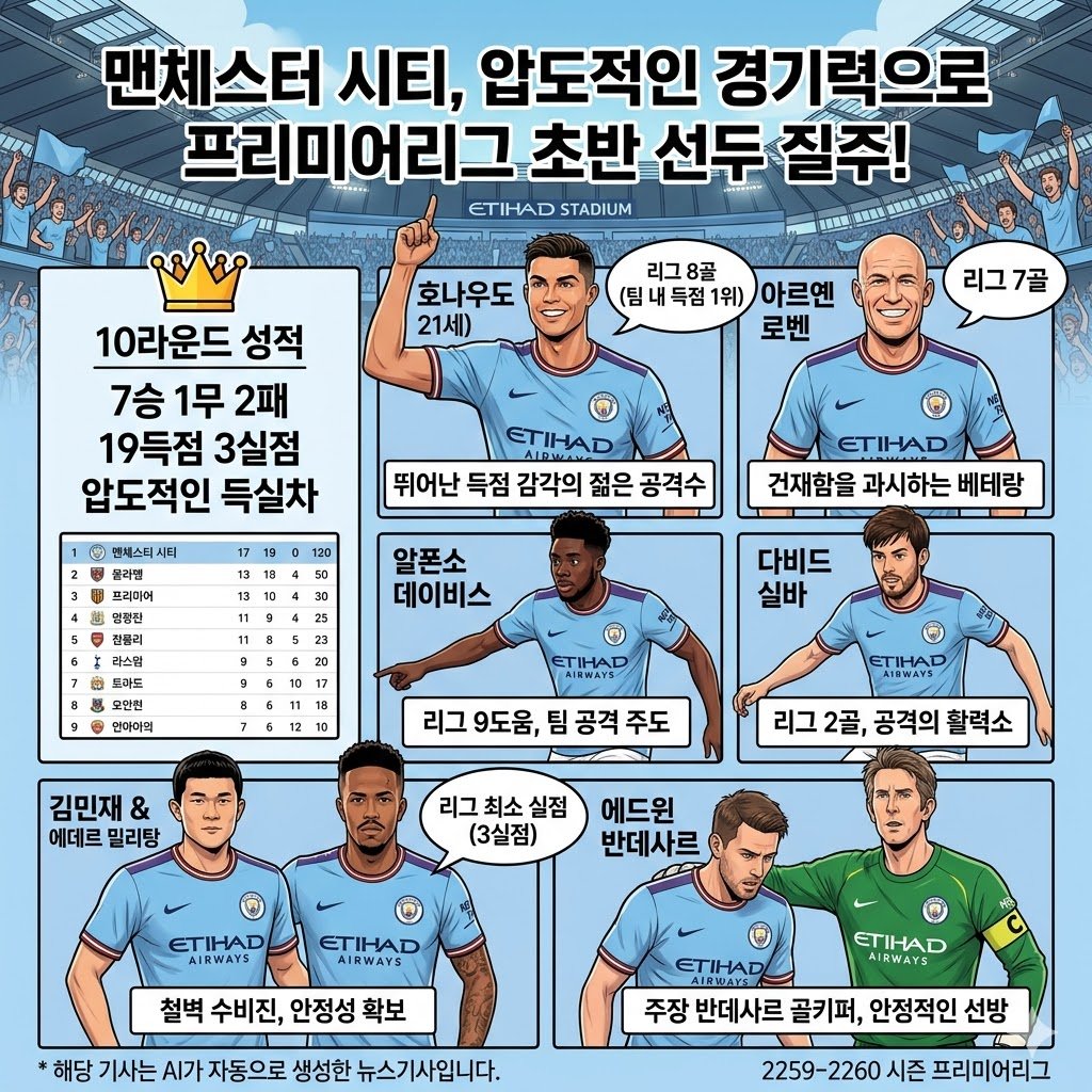 맨시티, `괴물 공격` 앞세워 PL 초반 독주!